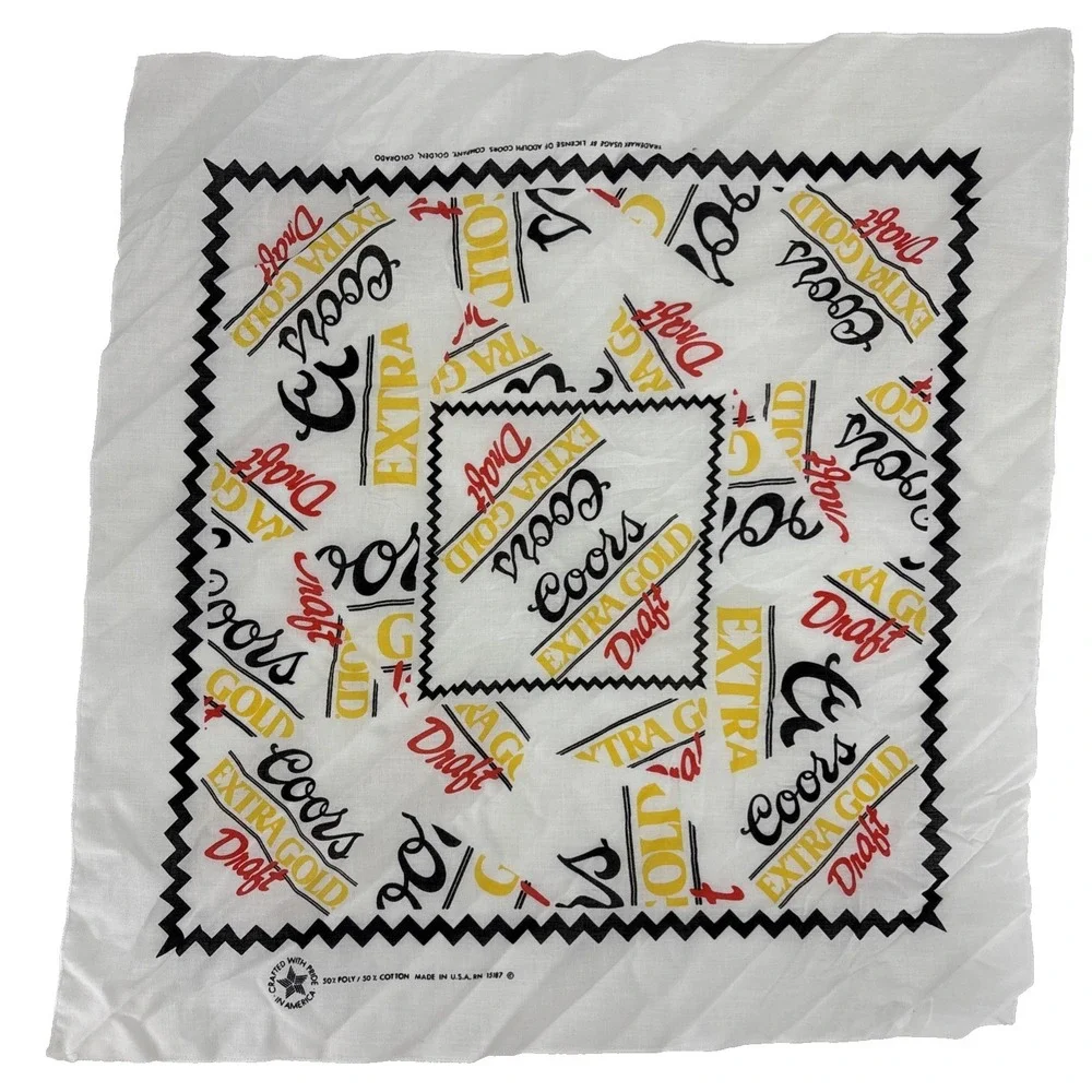 Vintage Coors Extra Gold Draft Beer Bandana Handkerchief Made In The USA